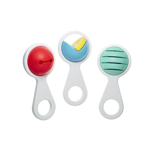 符合美國ASTM測試、歐洲CE認證，女神隋棠寶貝MAX & 飛飛翔翔愛玩品牌！。安全材質不怕寶寶玩到放嘴巴！。3 入一組的手搖鈴每個都有不同聲音喔！;符合美國ASTM測試、歐洲CE認證，女神隋棠寶貝M