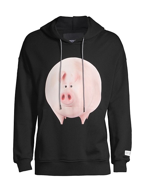 Soft hoodie with a contrast drawstring and graphic pig front design.; Drawstring hood; Long sleeves;