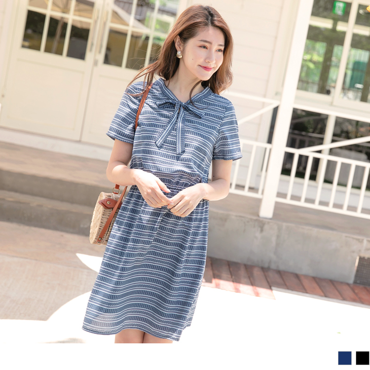 民俗風圖騰V領綁帶彈性收腰短洋裝