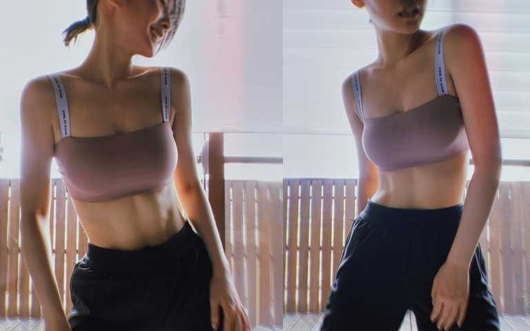 薰衣草紫色搭配字母肩帶的運動內衣穿起來特別性感耶！（圖／ig）