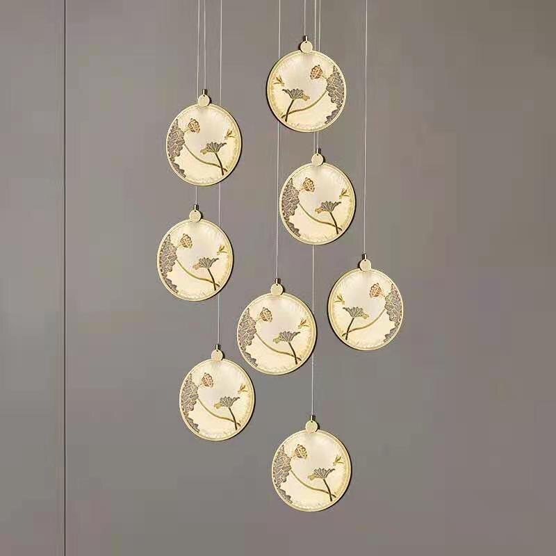 琺瑯彩】新中式床頭吊燈單頭全銅玄關燈臥室禪意輕奢中式小吊燈