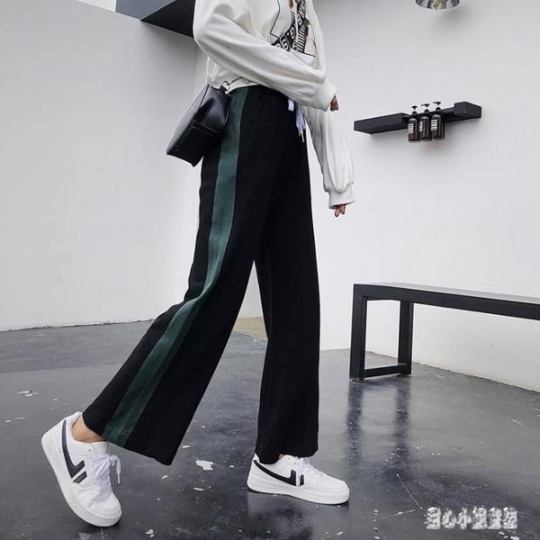 運動女學生韓版寬鬆春秋冬高腰墜感寬褲長休閒垂感顯瘦百搭直筒