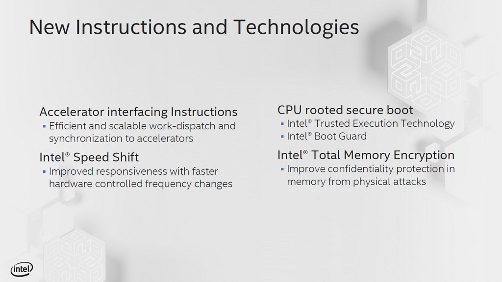 ▲ 因應 Intel 的 Tremont 市場規劃，加入多種指令與技術支援。