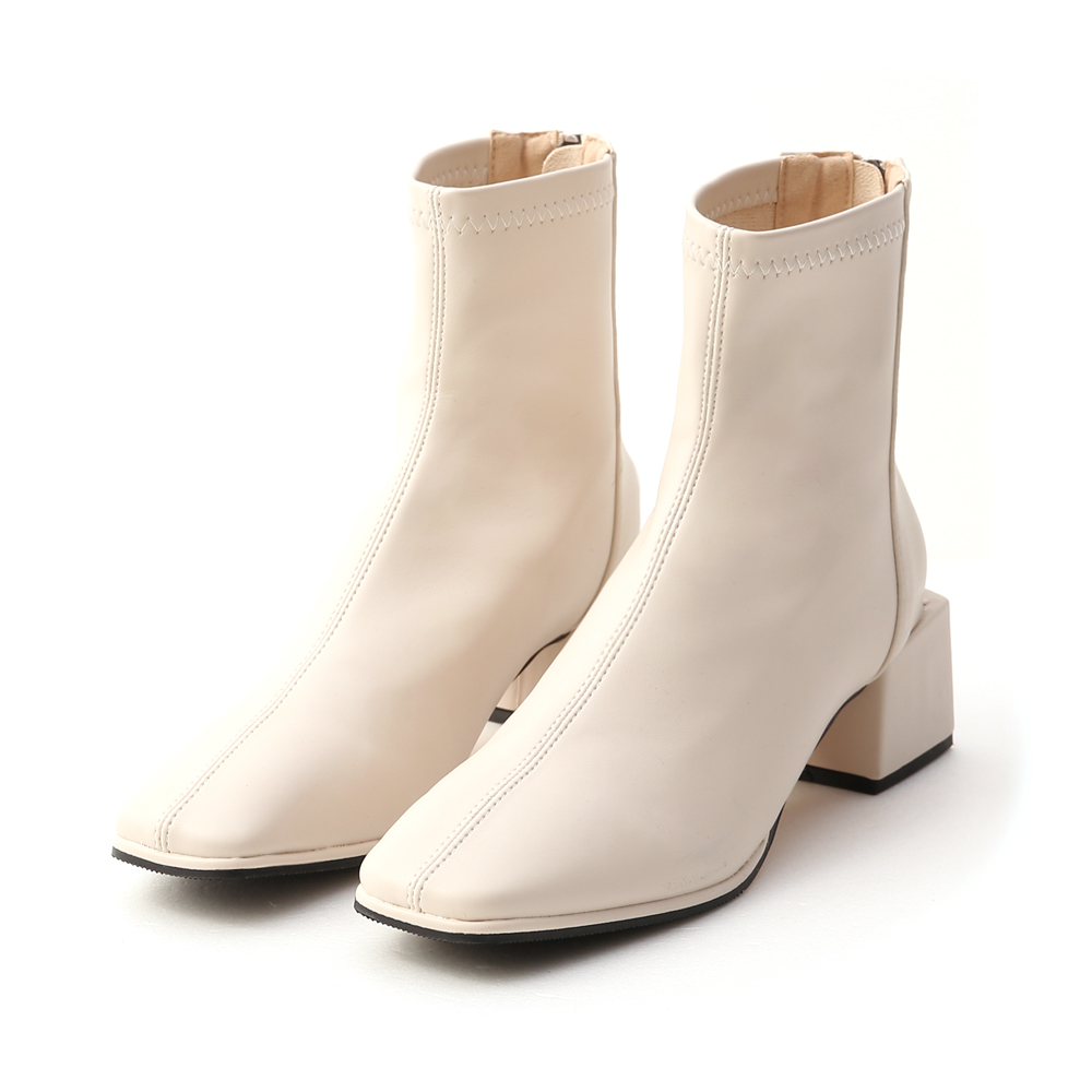 D+AF 極簡時尚．素面方頭積木跟襪靴