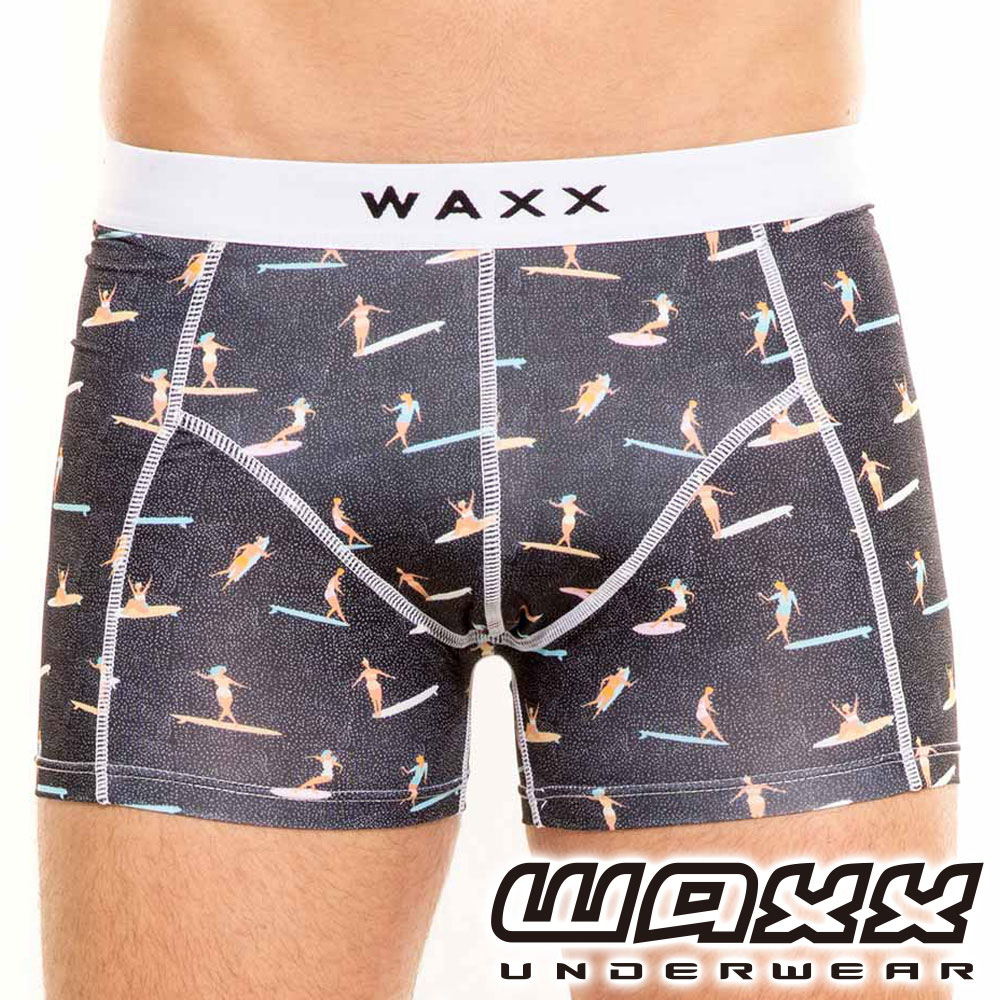 ★新品上市★WAXX 拳擊手系列-衝浪人插畫四面彈性快乾型男內褲，191WA-MU11284，男內褲，專業運動品牌