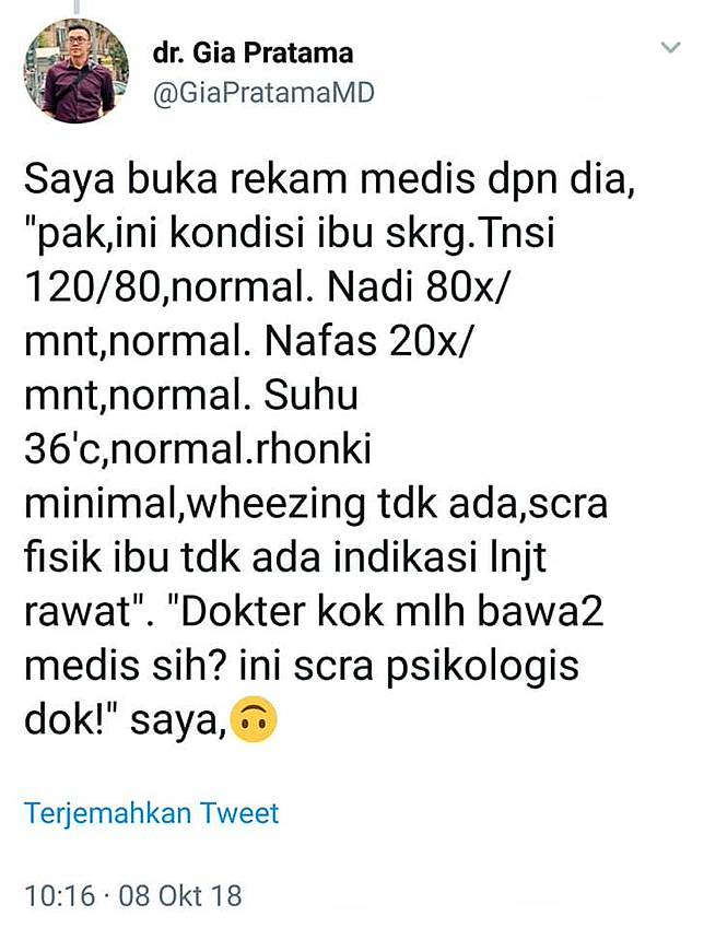 Dengan tenang, dr Gia kemudian membuka rekam medis istri suami tersebut
