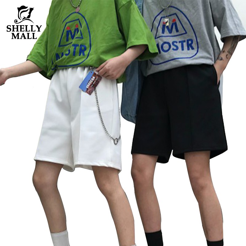 [新品搶鮮] 男友風休閒五分褲 高腰褲 運動褲 時尚情侶褲 寬鬆短褲 百搭褲 寬褲 闊腿顯瘦褲 希希家 女生衣著