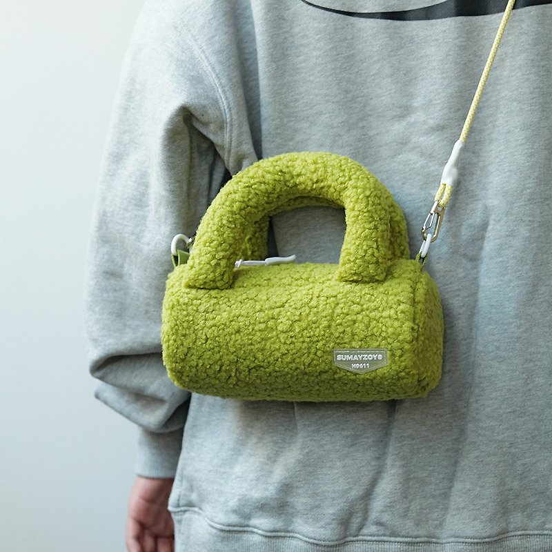 毛絨包大號款秋冬新款 圓筒手提包迷你可愛斜挎包 草甸綠