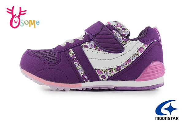 Moonstar月星 Carrot 經典HI系列 日本機能鞋 中童 運動鞋 慢跑鞋 氣質碎花 I9681#紫色◆OSOME奧森鞋業
