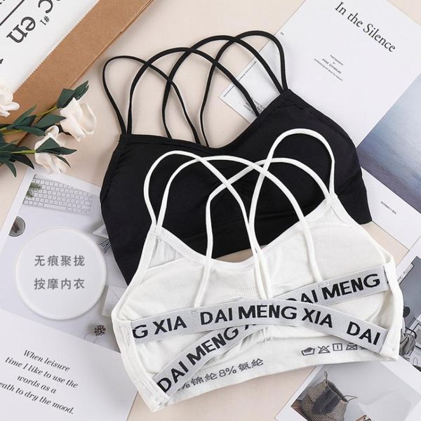 美背內衣 運動內衣 字母蕾絲裹胸抹胸交叉細帶打底文胸少女小背心無鋼圈內衣《小師妹》yf2204