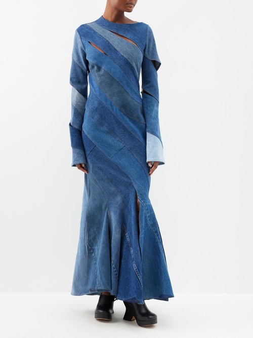 A.w.a.k.e. Mode - Panelled Upcycled-denim Maxi Dress - Womens - Denim