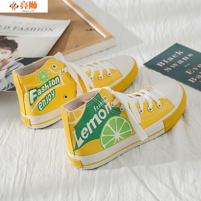 tuopin品鮀高邦◇帆布鞋女2020飲料檸檬姜奶黃港風ulzzang百搭板鞋