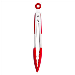 PUSH!餐廚用品不鏽鋼矽膠食品夾牛排烤肉夾D178紅色紅色