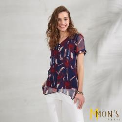 MONS法式精品印花100%蠶絲上衣