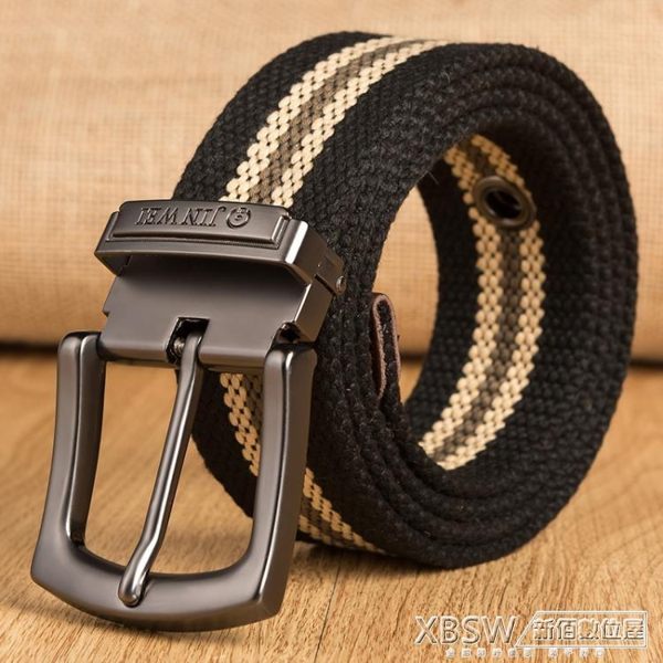 腰帶男士 帆布 針扣學生青年休閒編織皮帶 復古加厚戶外長褲腰帶『新佰數位屋』