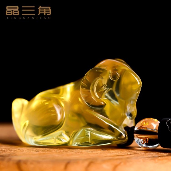 TTikk HANya~天然黃水晶小羊吊墜男女立體生肖羊項鍊首飾本命年禮物掛件護身符