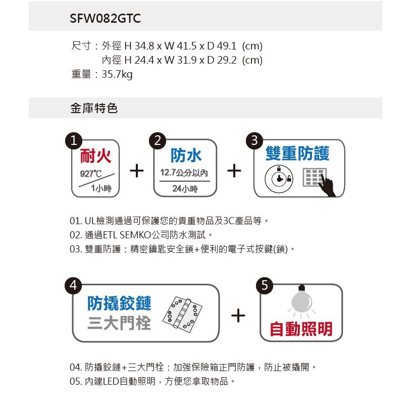 安全保障！台灣金庫王 SFW082GTC 按鍵式電子鎖防火防水金庫(小) 金庫 管理箱 保險箱 保險櫃 保管箱 辦公櫥櫃