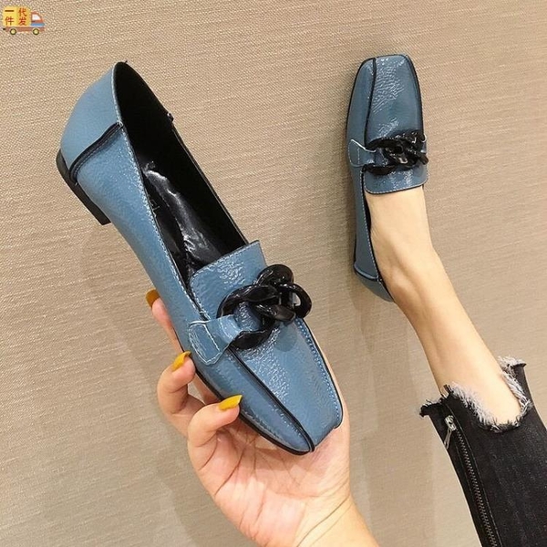 豆豆鞋女 夏季新款英倫時尚方頭女鞋百搭軟底復古平底奶