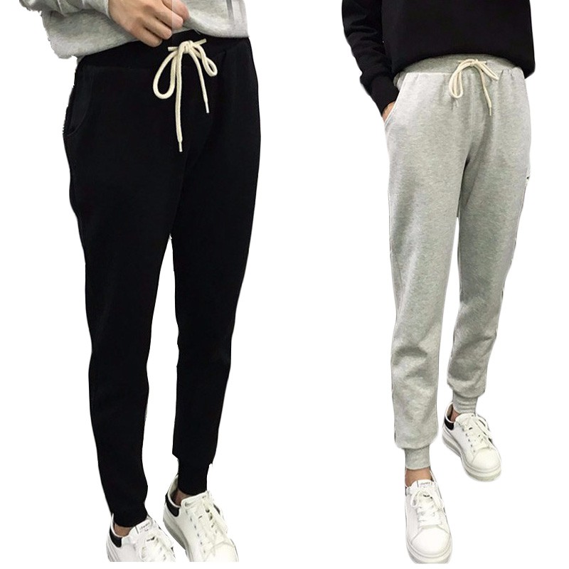 【現貨】實拍正韓褲子百搭簡約素色綁帶休閑長褲 鬆緊腰抽繩寬鬆運動褲女生衣著小腳褲 哈倫褲 衛褲