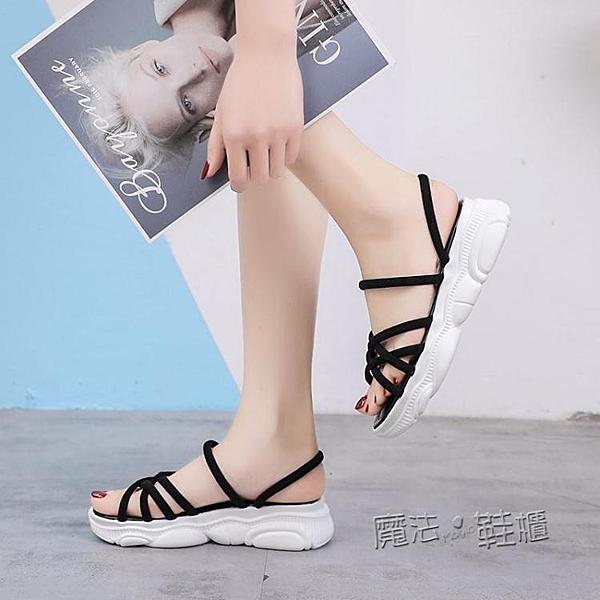涼鞋女仙女風百搭新款夏季網紅厚底禮服孕婦ins平底潮鞋
