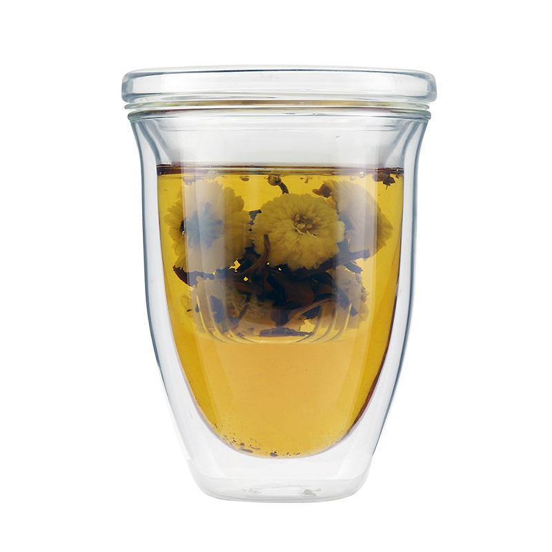 產品特色 全玻璃材質 食安更升級 直接沖泡不用茶包，避免塑膠微粒釋出 獨特花苞造型精良工藝 雙層玻璃#裝熱水不燙手#裝冰水不冒汗 吹製工法，曲線優美，符合杯不易滑手的人因設計 保溫效果優於一般單層杯體