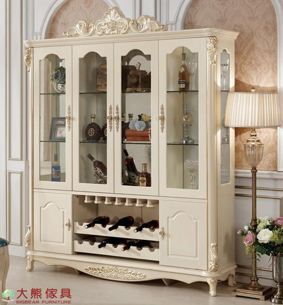 【大熊傢俱】韓戀 902 法式 四門酒櫃 玻璃酒櫃 收納櫃 飾品櫃 歐式 儲物櫃 展示櫃 餐盤儲物櫃