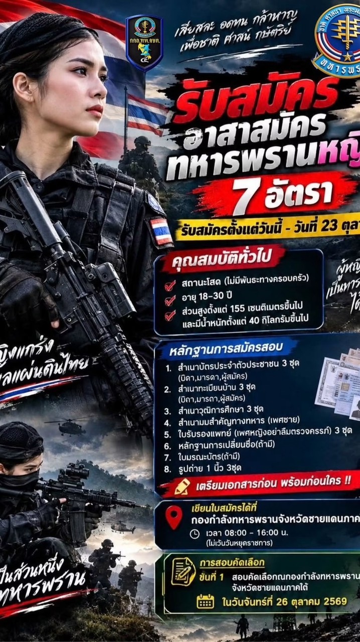 เปิดรับสมัครทหารพรานหญิง ปี70