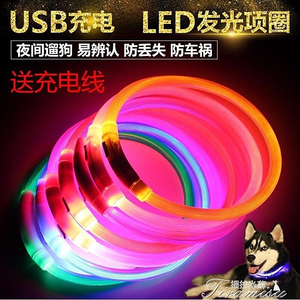 夜間遛狗神器 LED電子寵物項圈 可充電夜光狗狗項圈 USB發光項圈