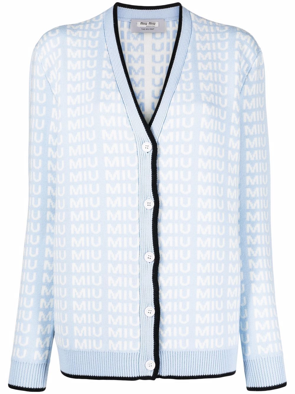 Miu Miu - logo buttoned cardigan - women - Virgin Wool - 36 - Blue