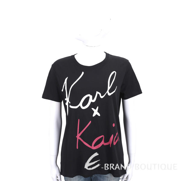 KARL LAGERFELD KARL x KAIA 簽名印花黑色棉質短T恤 1840569-01