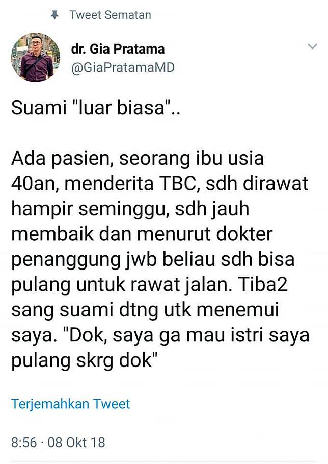dokter Gia Pramata mengawali twittnya dengan tajuk Suami 