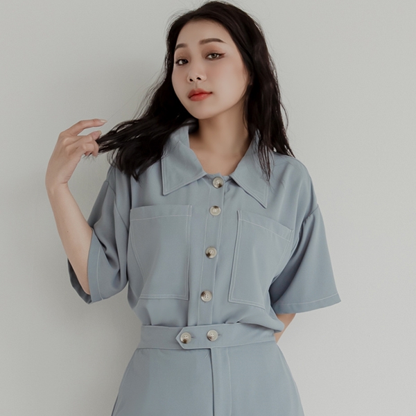 極簡俐落車線長版襯衫 中大尺碼上衣