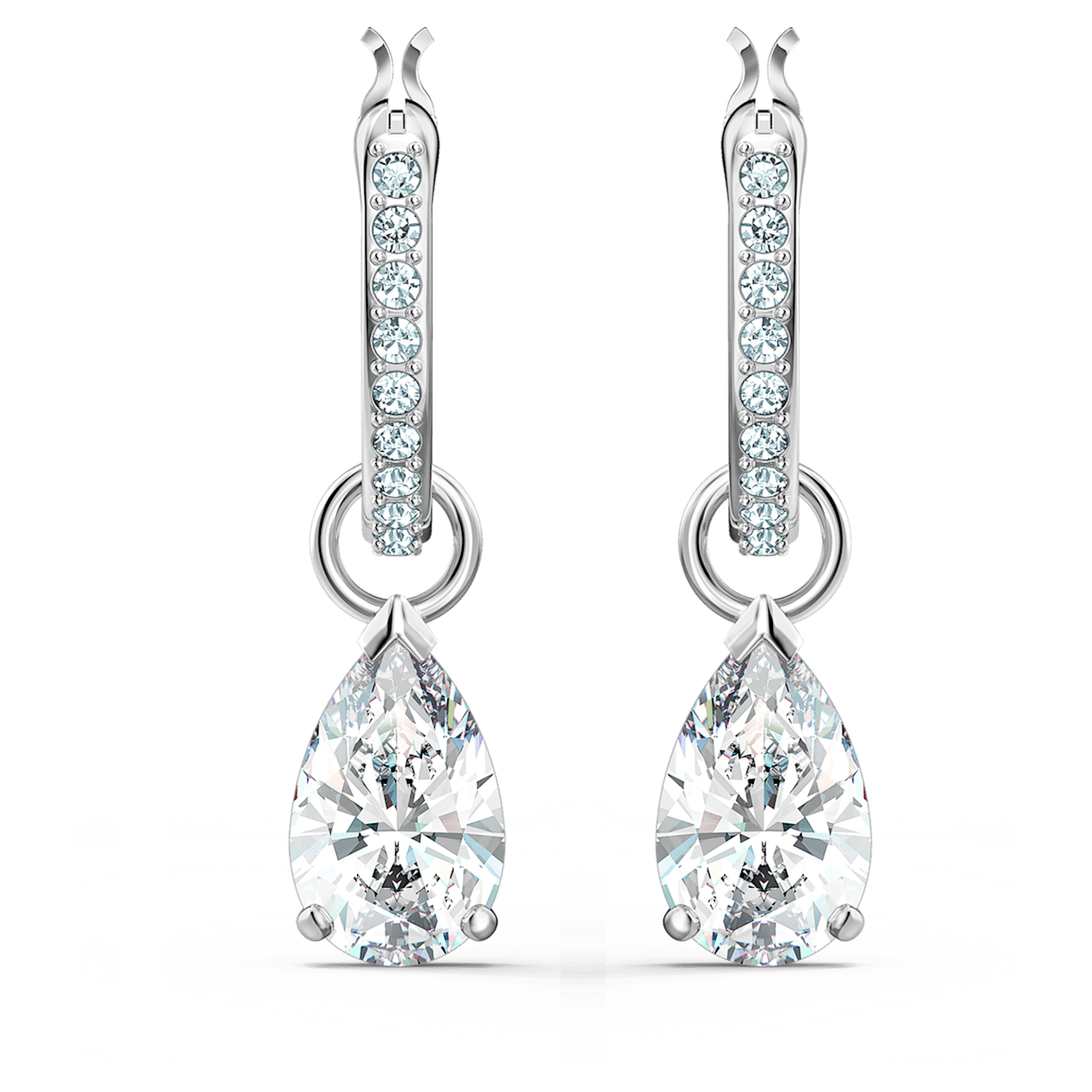 Swarovski Attract 大圈耳環, 梨形切割水晶, 白色, 鍍白金色