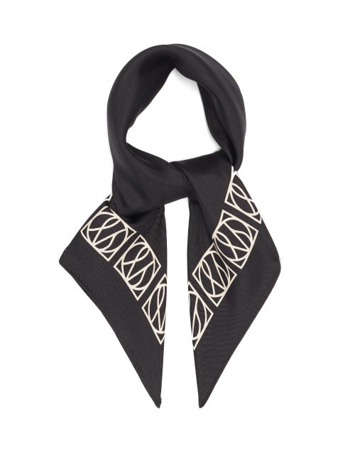 Lescarf - No. 20 Monogram-print Silk Scarf - Womens - Black Cream