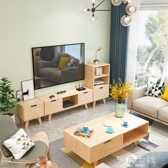 實木電視櫃茶幾組合北歐簡約現代電視機櫃小戶型臥室地櫃客廳套裝