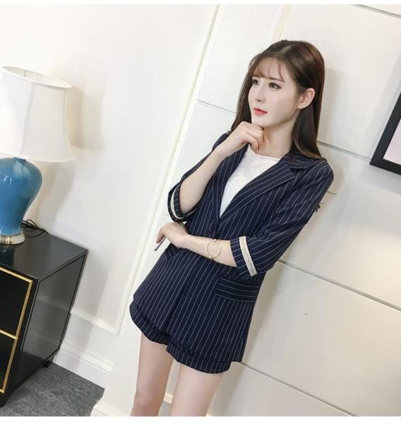 全館83折西裝外套春夏季韓版條紋職業西裝外套休閒顯瘦西服短褲時尚兩件套裝女