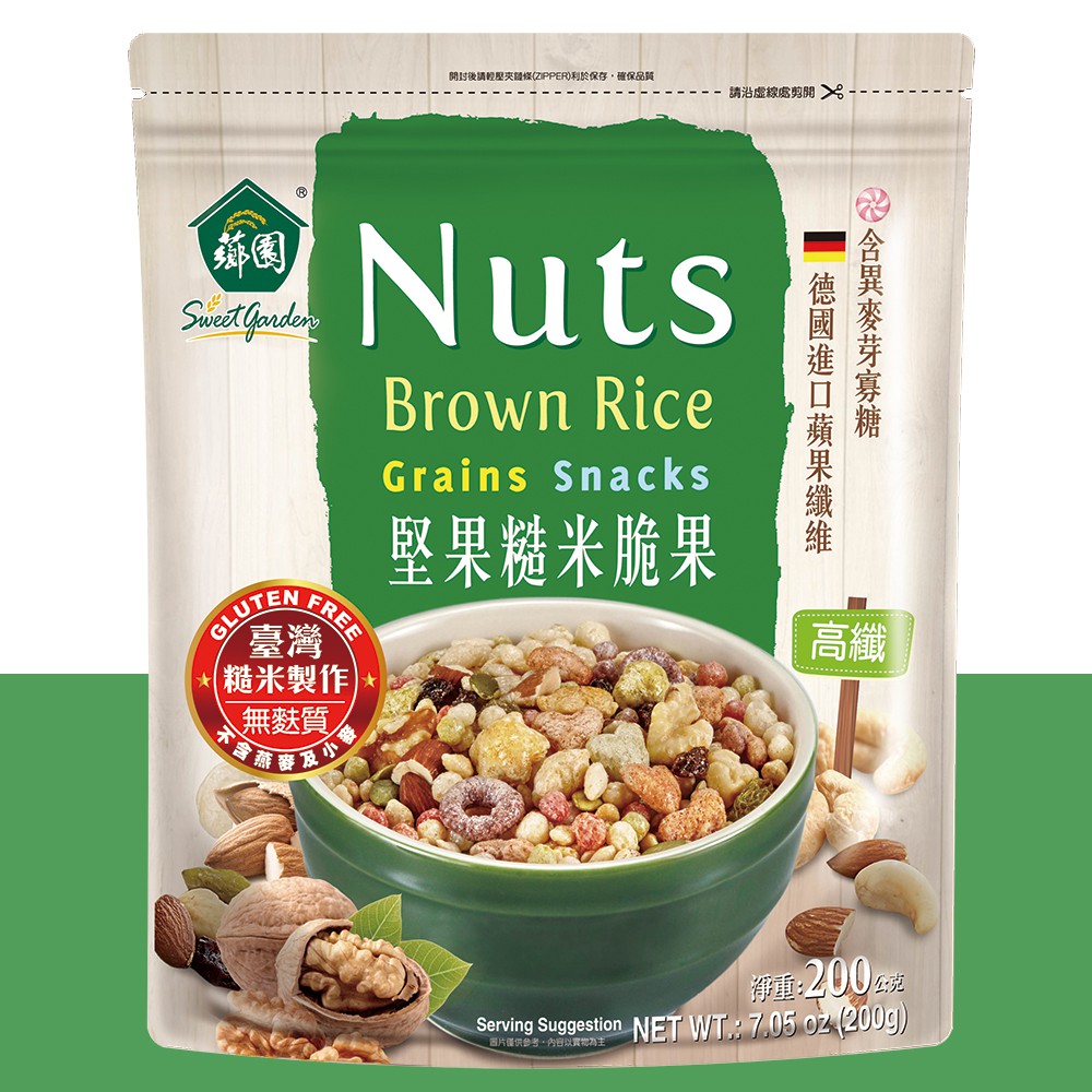 米果一起吃，營養美味無與倫比！* 優質穀物點心，不添加香料、色素及防腐劑。* 非油炸，採用膨化方式保留食材原味和營養。* 即拆可食，也可添加於任何冰熱飲品與鹹甜料理。內容量：200g/袋原產地：台灣保