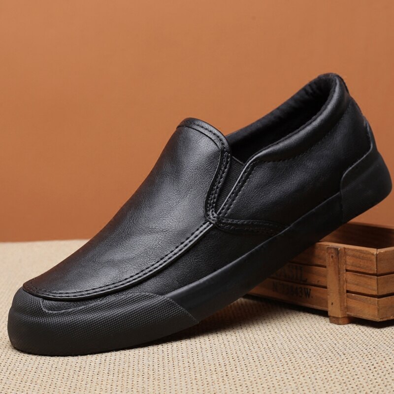 秋冬樂福鞋男士加絨一腳蹬休閑皮鞋男韓版潮流鞋皮面板鞋懶人棉鞋