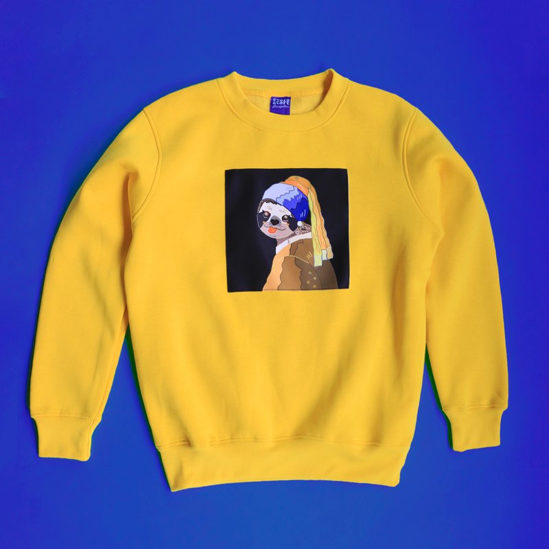 帶珍珠耳環的樹懶黃色衛衣 惡搞名畫大珍珠耳環的女孩變成可愛的樹懶