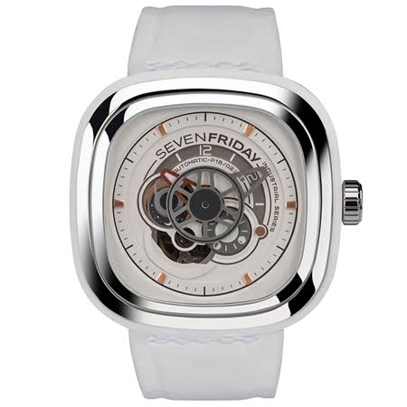 SEVENFRIDAY 工業美學自動上鍊機械錶-白x銀(P1B-02)