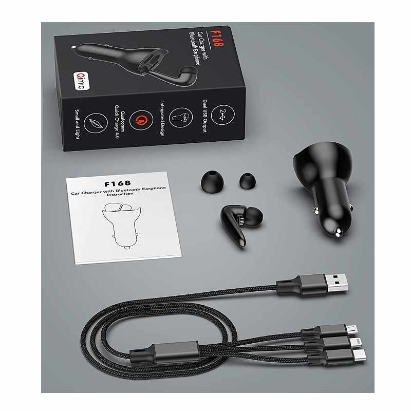 QIMIC QC4.0車充 12W 附耳機(ENC降噪) 2端口 兼容iPhone Android Phone iPad [2美國直購]