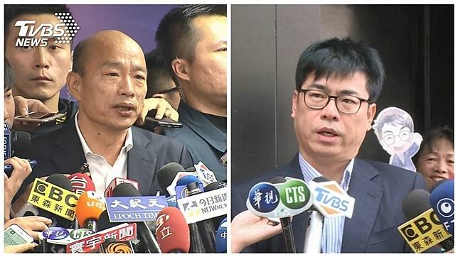 韓國瑜批評陳其邁先前選舉所開的支票都沒兌現，還說高雄人都已經看清楚了。(合成圖／TVBS)