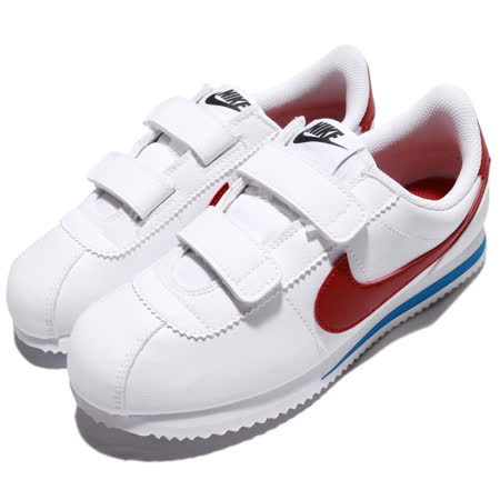 品牌: NIKE型號: 904767-103品名: CORTEZ BASIC SL (PSV)特點: 阿甘鞋 休閒鞋 魔鬼氈 皮革 運動 白紅