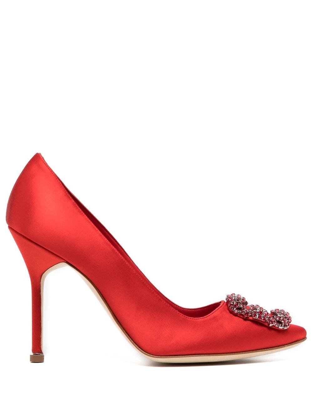 Manolo Blahnik - Hangisi jewel-buckle 105mm pumps - women - Calf LeatherCalf LeatherCalf Leather - 40 - Red