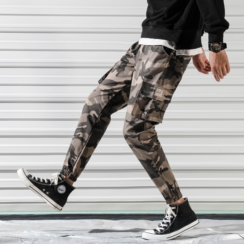 長褲男 青年男士四季可穿帥氣工裝迷彩休閒長褲 韓版修身大尺碼九分褲 ins潮流小腳縮口褲 百搭工作褲 正韓褲子 男生衣著