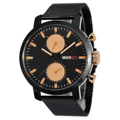 MANGO HOMME 魅力米蘭不鏽鋼時尚腕錶 黑/42mm