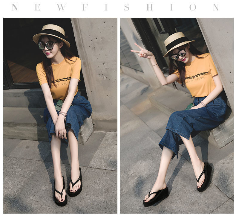 厚底拖鞋 厚底坡跟雙帶高跟人字拖女外穿夾腳拖鞋沙灘拖鬆糕防滑涼拖鞋