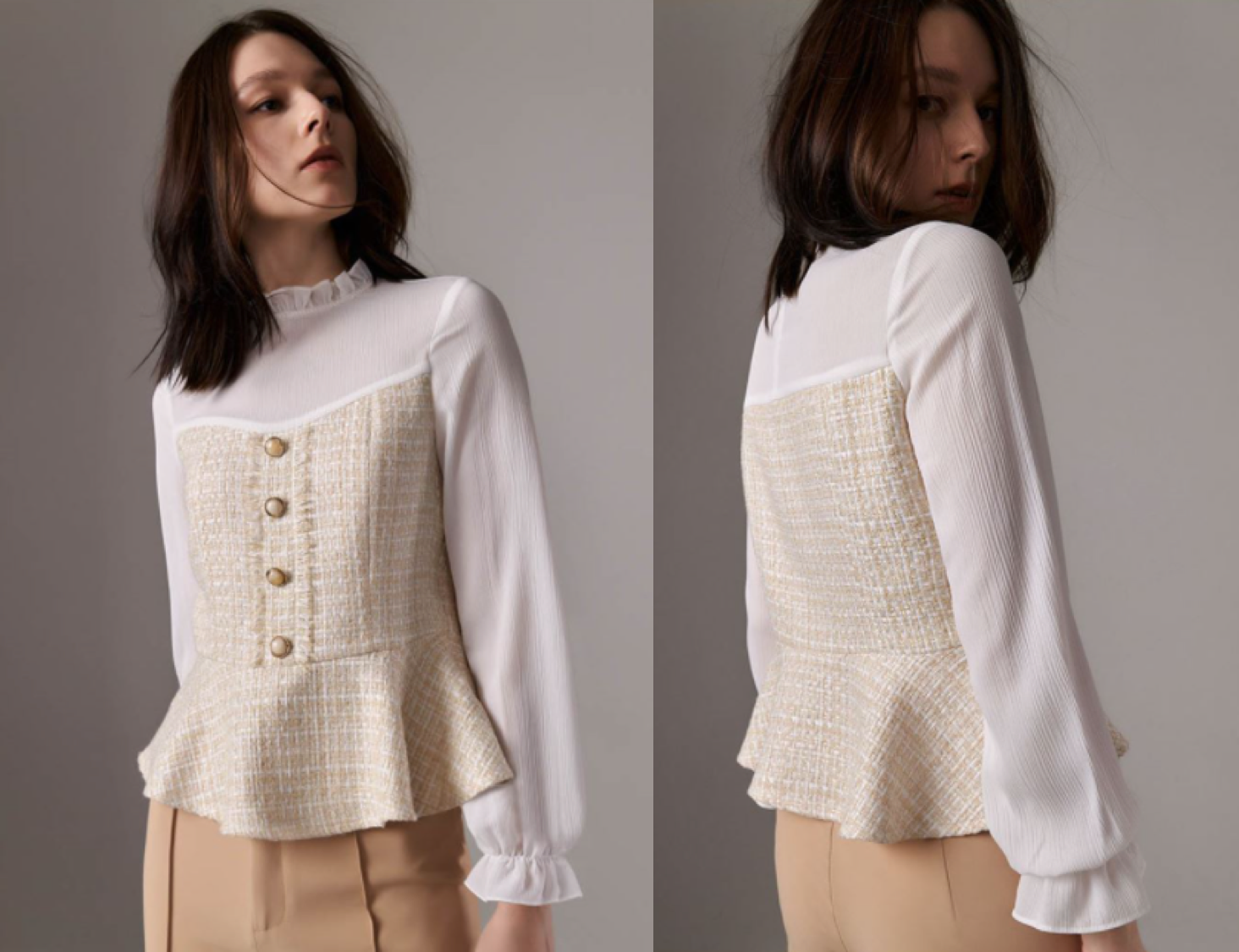 小香風異材質拼接上衣