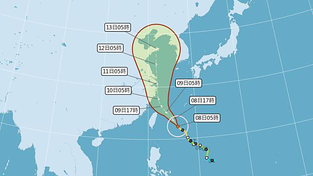 颱風預測路徑。圖／中央氣象局