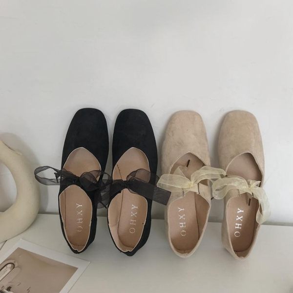 舞蹈鞋2019春絨面綁帶蝴蝶結芭蕾舞鞋甜美方頭套腳淺口單鞋平底鞋韓版 【7月爆款】